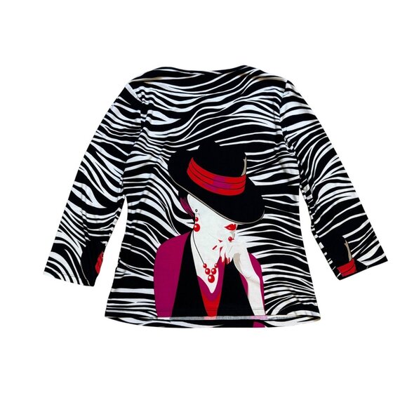Y2K Peter Nygard Slinky Blouse Zebra Print Long Sleeve Top Lady Design S/M - Picture 2 of 8